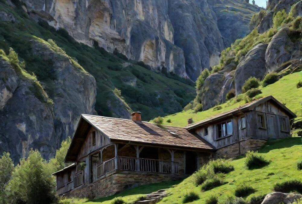 Grotwoning met houten hut